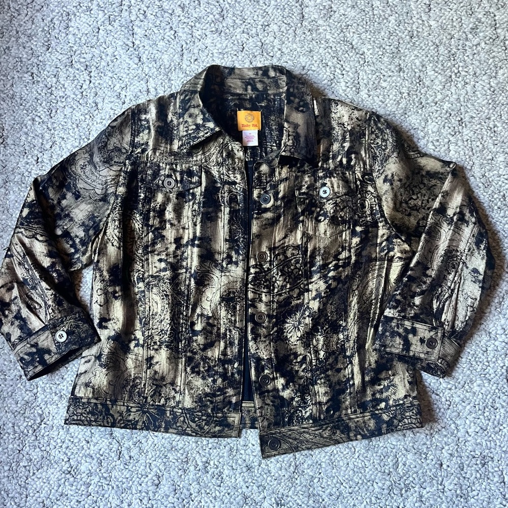 Ruby Rd Gold and Black Button Up Jacket